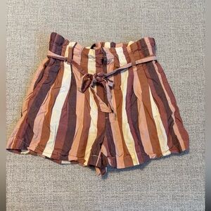 Madewell Striped Paperbag-Waist Shorts - Brown, Pink, Cream